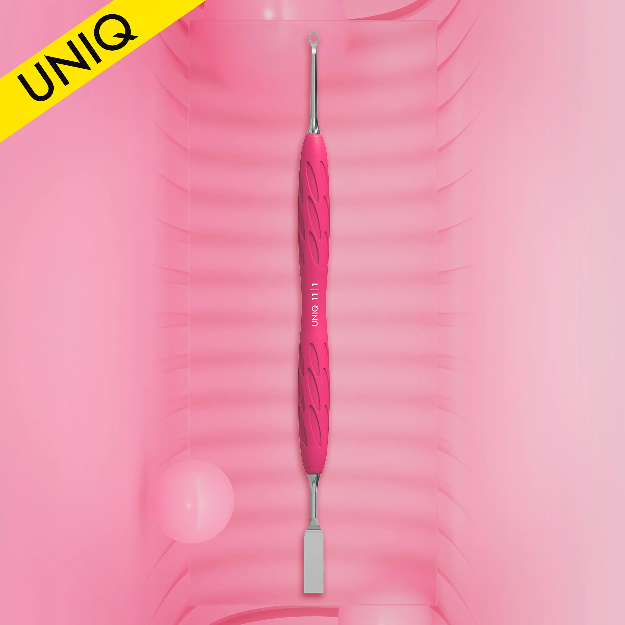 Manicure Pusher With Silicone Handle "Gummy" UNIQ 11 TYPE 1 (Flat Straight Pusher + Ring) PQ-11/1- STALEKS