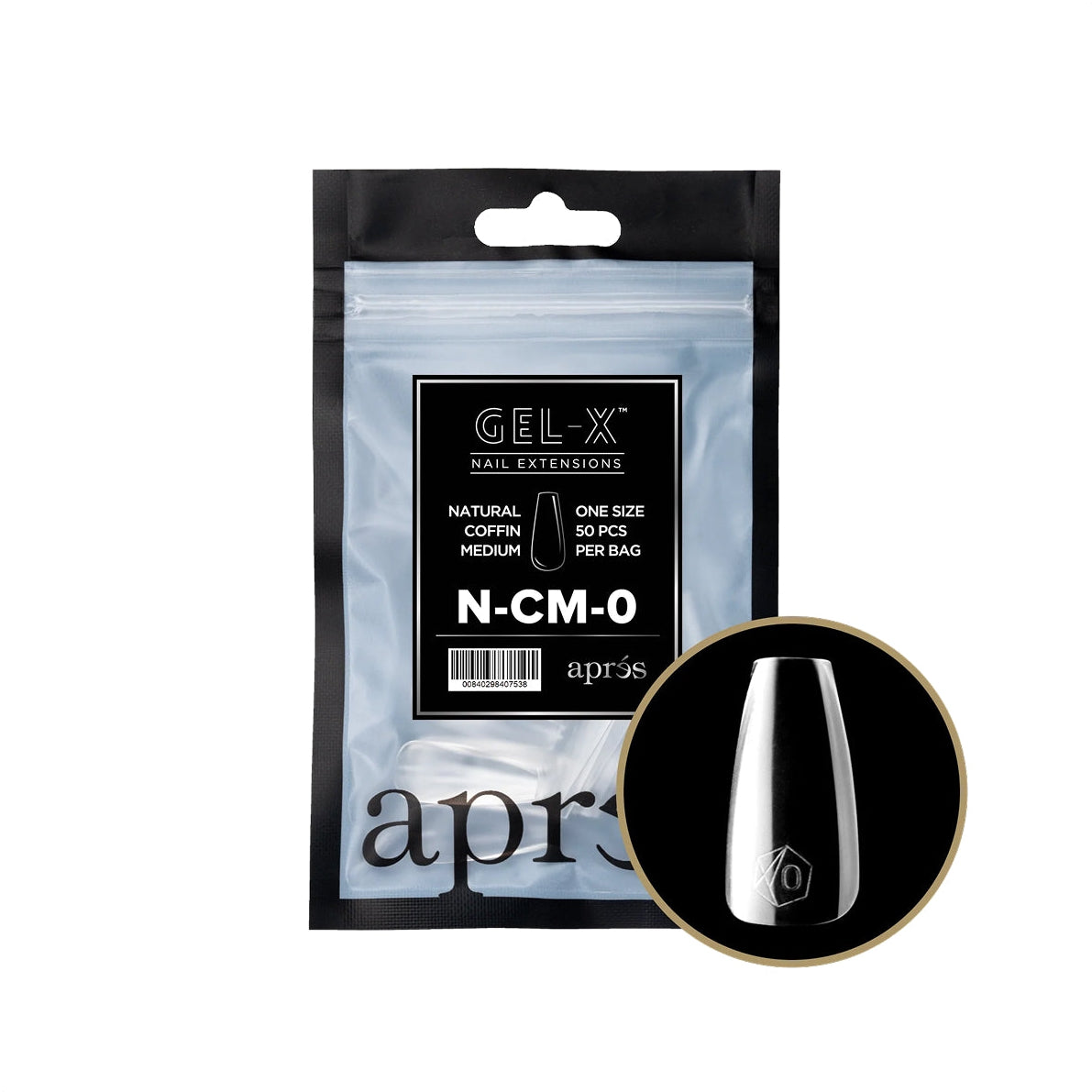Apres Gel-X Natural Coffin Medium Tips â Size 0 (50 pcs)