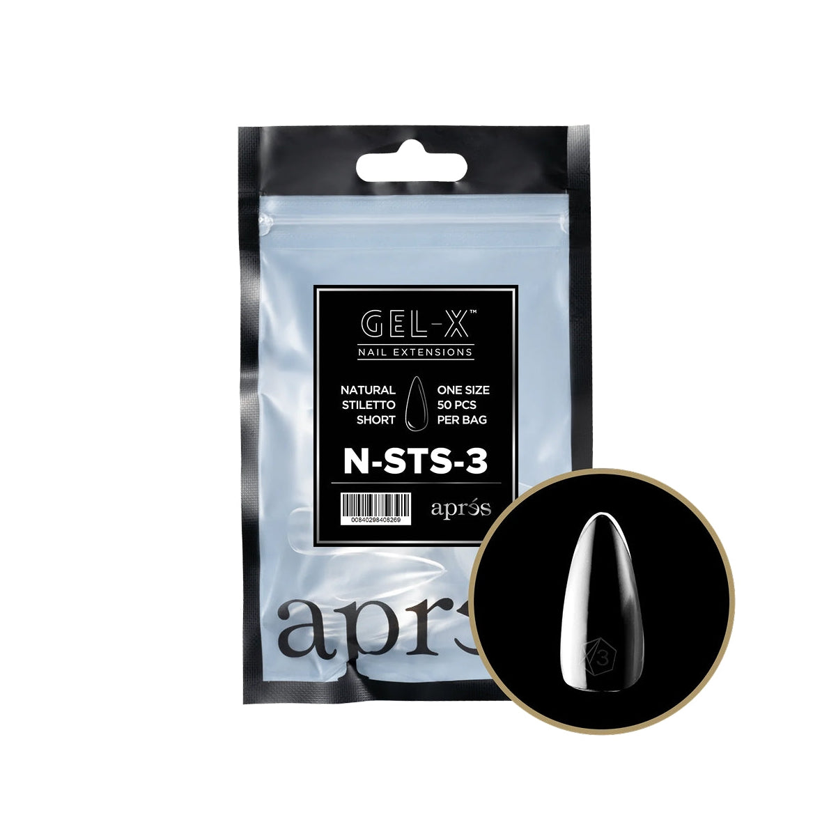 Apres - Gel-X Natural Stiletto Short Tips – Size 3 (50 pcs)