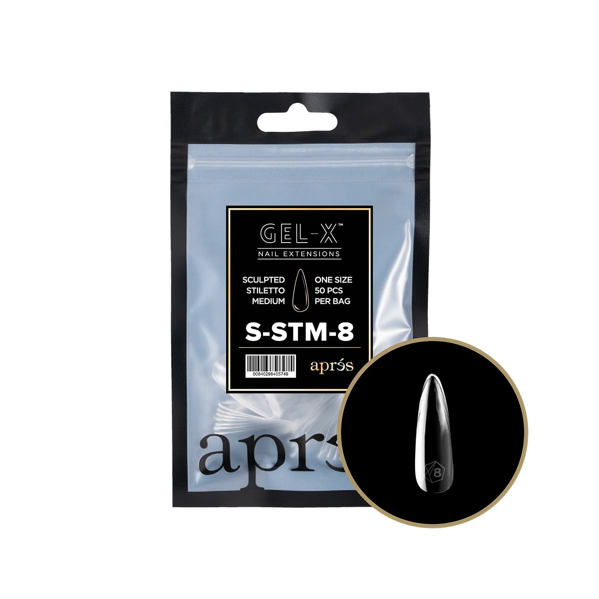 Apres Gel-X Sculpted Stiletto Medium Tips – Size 8 (50 pcs)