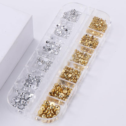 3D Pearl Beads Nail Charms (12 Grid Set) – Gold & Silver