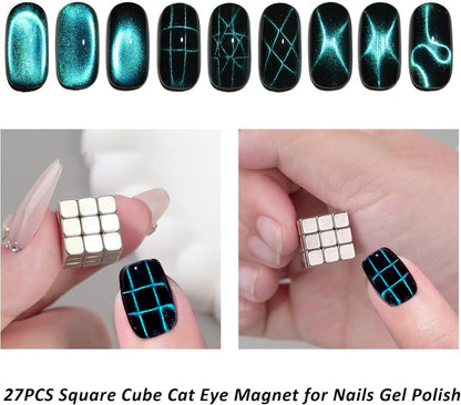 27Pcs -Cat Eye Nail Magnet Tool Square Magnet