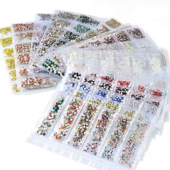 Crystal AB Nail Art Rhinestone Colorful AB Colors Flat Bottom Mixed Sizes 3D Nail Art Decoration