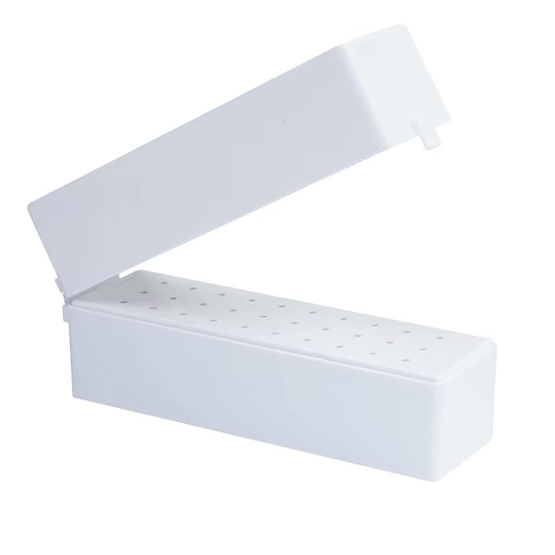 White 30 Holes Nail Drill Bit Empty Storage Box