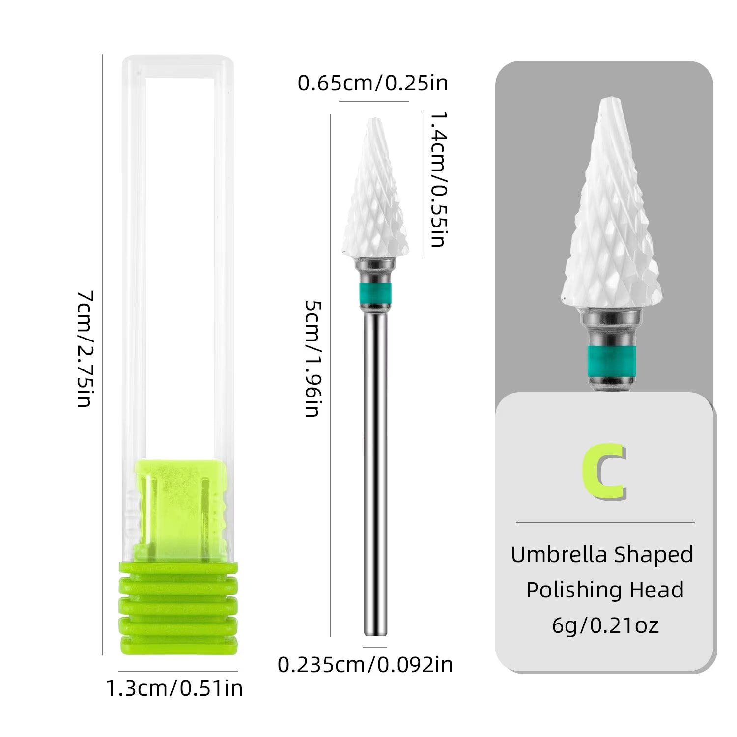CERAMIC NAIL BIT (Umbrella) Green, C #411, 1 PCS