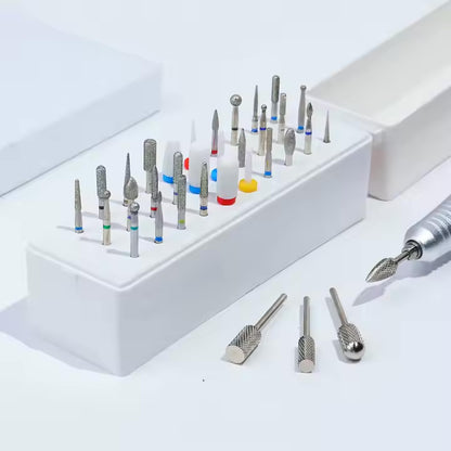 White 30 Holes Nail Drill Bit Empty Storage Box