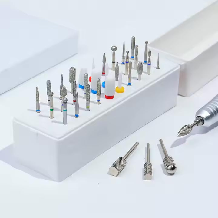 White 30 Holes Nail Drill Bit Empty Storage Box