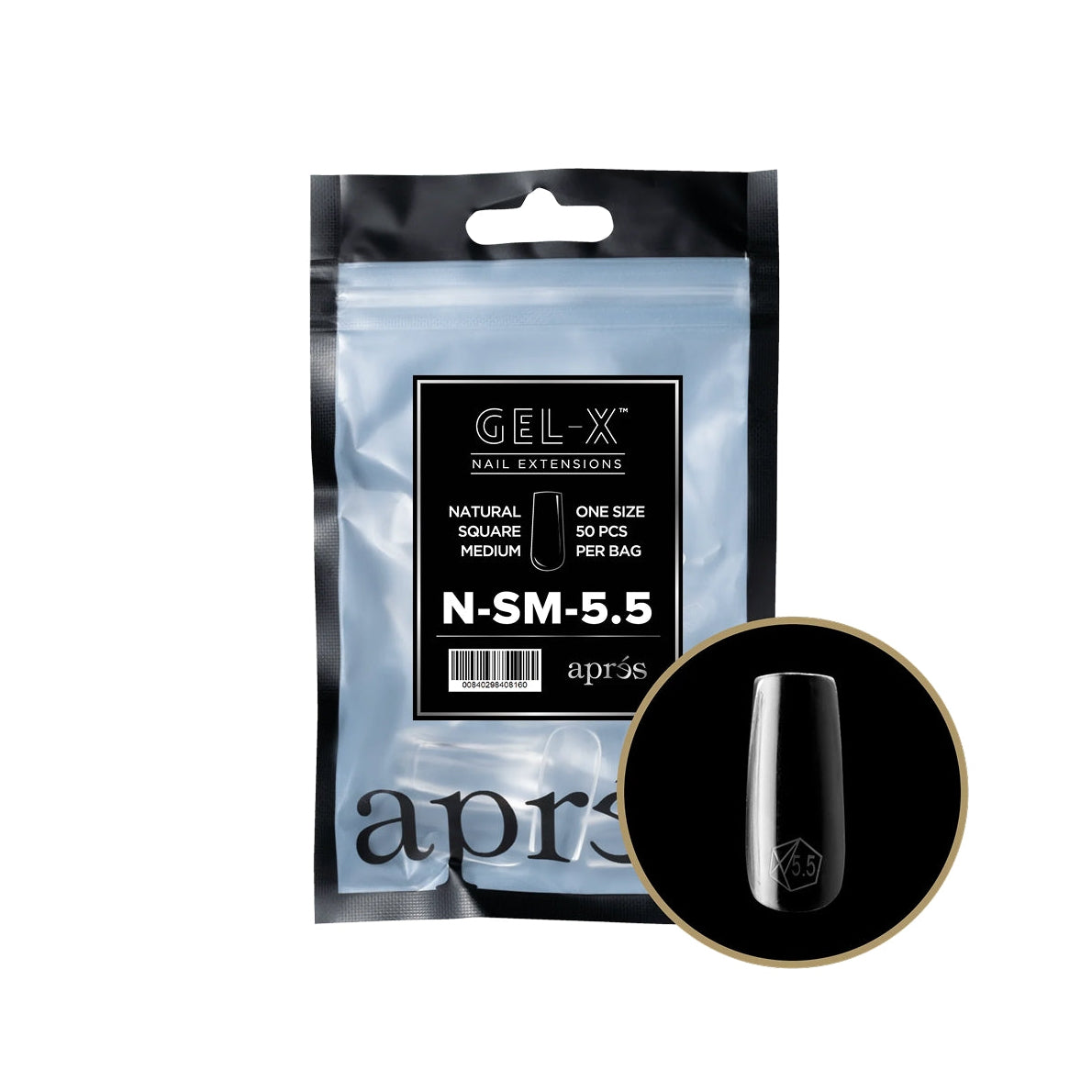 Apres - Gel-X Natural Square Medium Tips  – Size 5.5 (50 pcs)