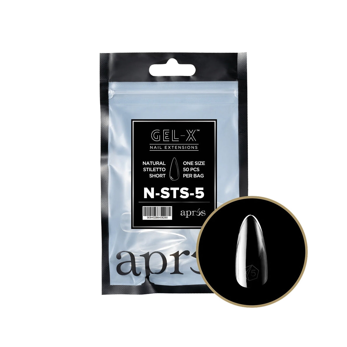 Apres - Gel-X Natural Stiletto Short Tips  – Size 5 (50 pcs)