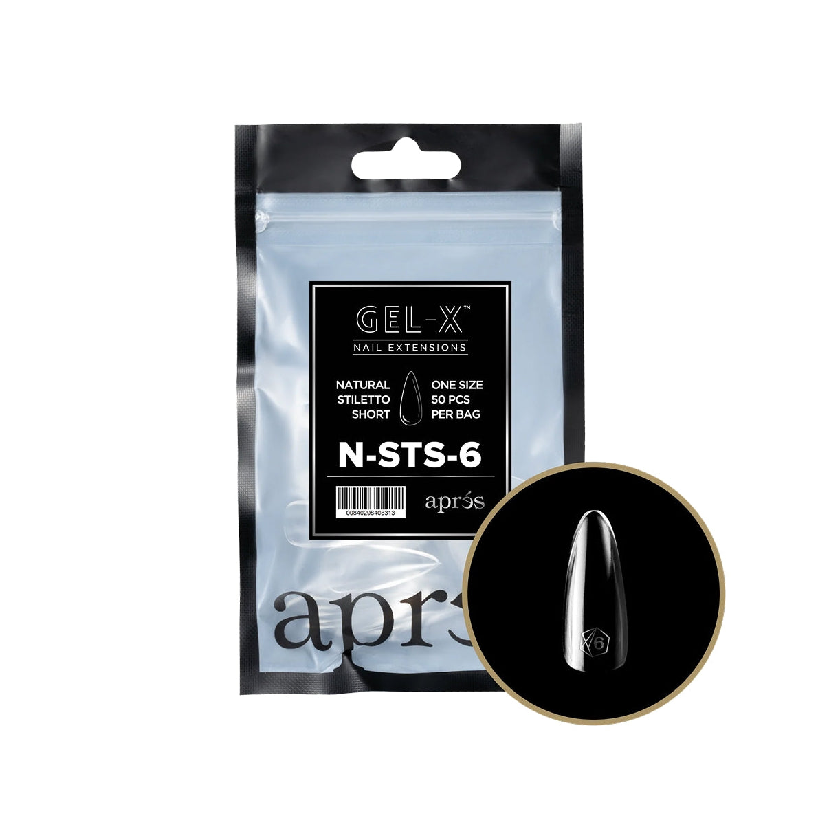 Apres - Gel-X Natural Stiletto Short Tips  – Size 6 (50 pcs)