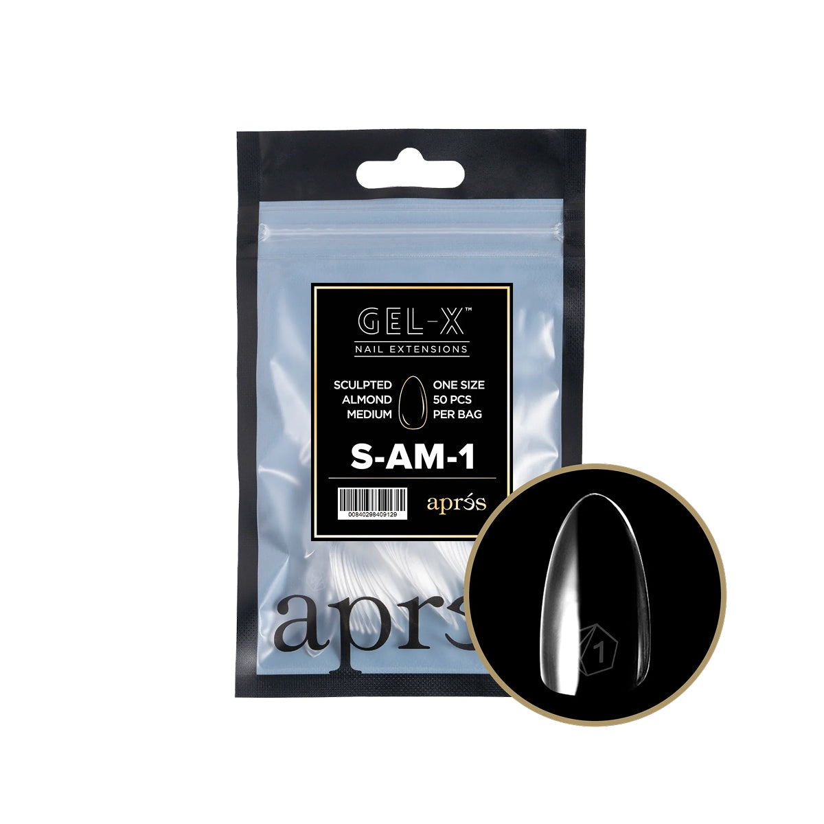 Apres Gel-X Sculpted Almond Medium Tips – Size 1 (50 pcs) 