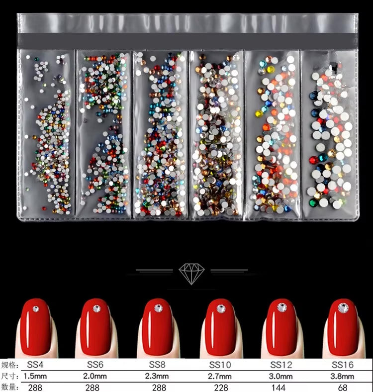 Crystal AB Nail Art Rhinestone Colorful AB Colors Flat Bottom Mixed Sizes 3D Nail Art Decoration