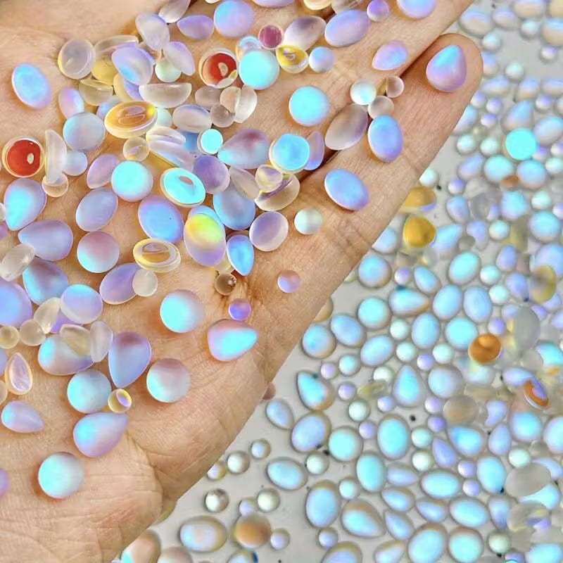 Tear Matte Frosted Glass Nail Art with Oval Water Drop Rhinestones